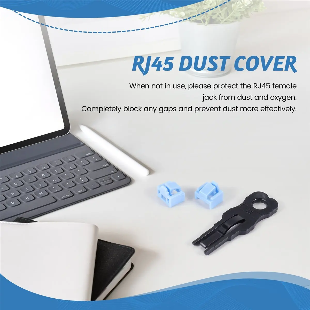 A75K 100 Pcs Blue RJ45 Port Ethernet LAN Hub Anti Dust Cover Plug Cap Blockout Protector with Proprietary Lock and Key