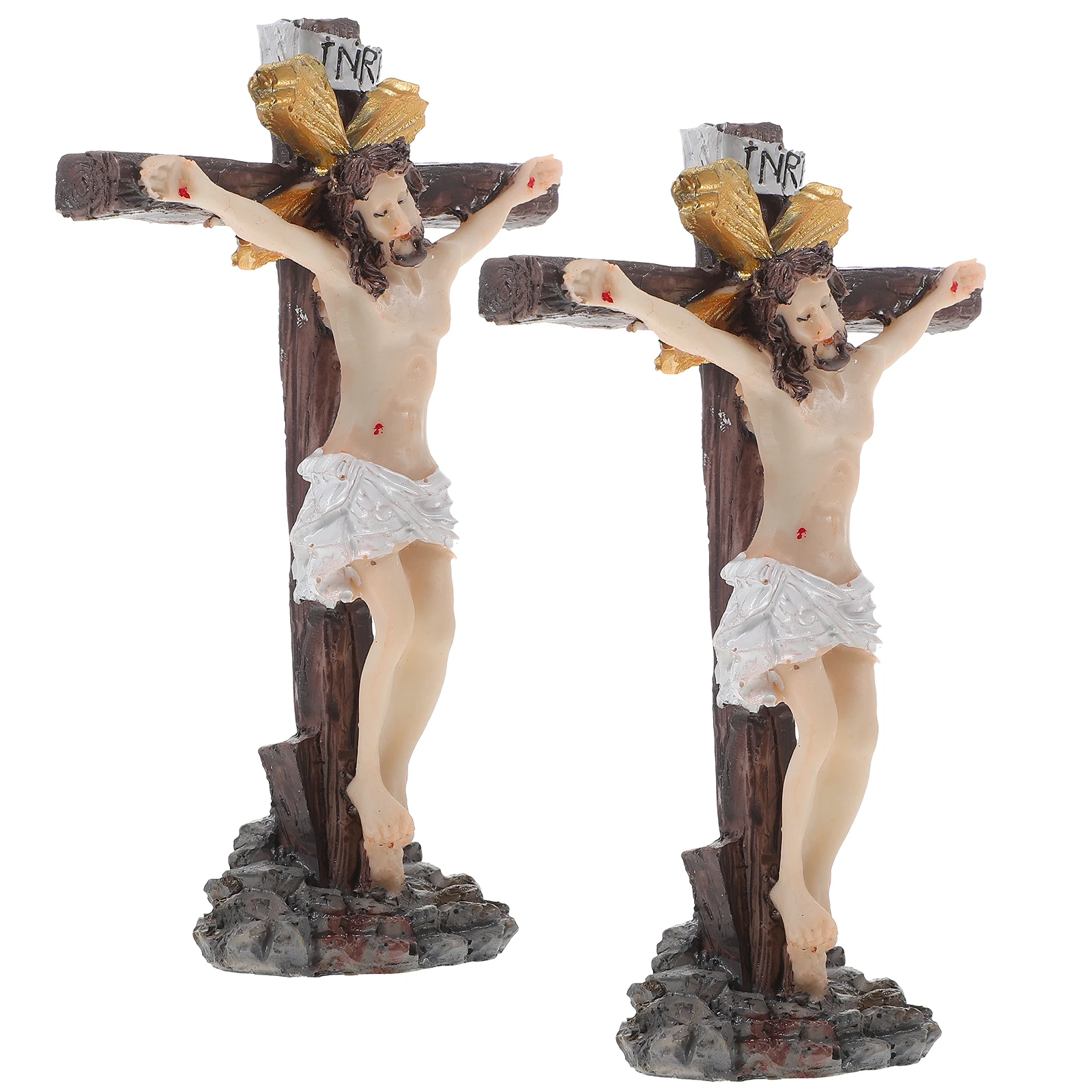 

2Pcs Cross Statue Jesus Figurine Gifts Home Decor Religious Atmosphere Living Room Table DIY Decoration Catholic Gifts