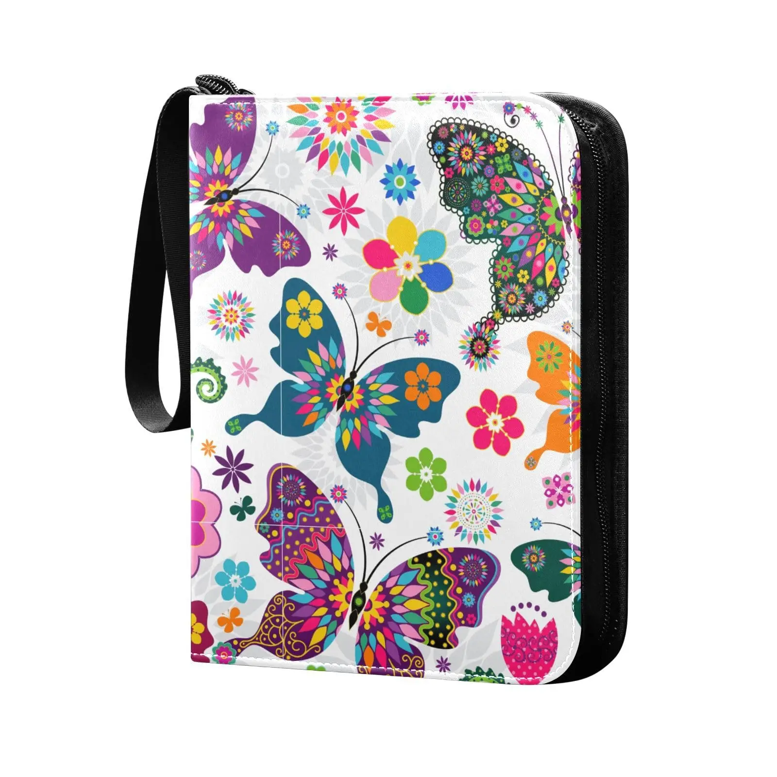 

Spring Butterflies Flowers 4 Pocket Cards Binder, 400 Double Sided Pocket Album Sport Game Cards, Unique Card Collection Storage