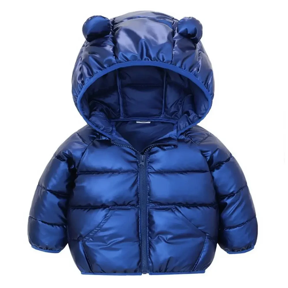 Jacket For Baby Winter Warm Down Coat Boys Girls Hooded Zipper Jacket Children\'s Outdoor Clothes Bright Cotton Jacket