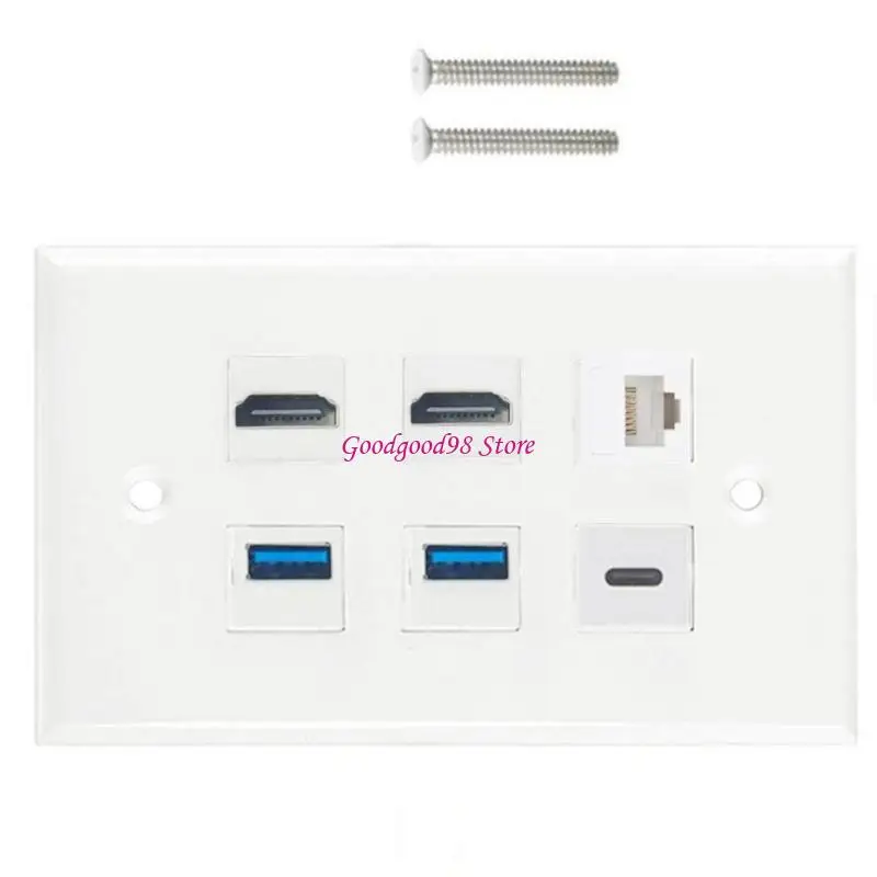 

6 Port Outlet Face Plate With HDTV USB3.0 Type C CAT6 Wall Plate Outlet W8EC