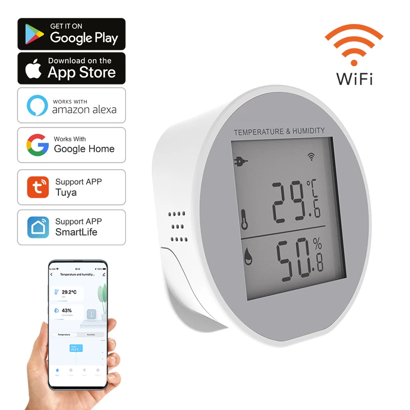 Tuya WIFI Sensor de Umidade Temperatura Interior Higrômetro Termômetro Detector Smart Life App Suporte Alexa Google Home