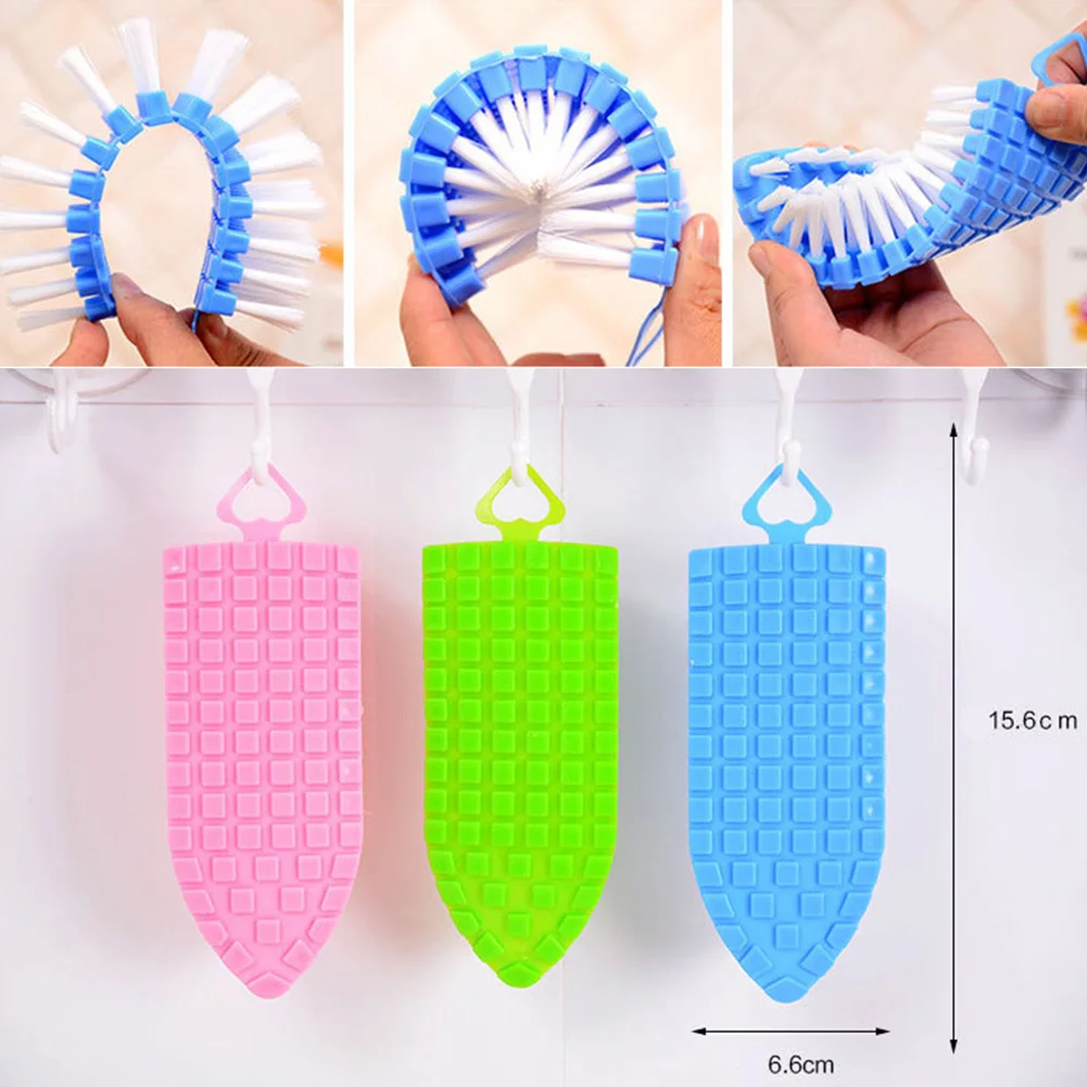 Home Flexible Bending Soft Brush Kitchen Sink Cleaning Brush Corner Scrubbing 360 Degree Toilet Clothes Washing Brush with Hook