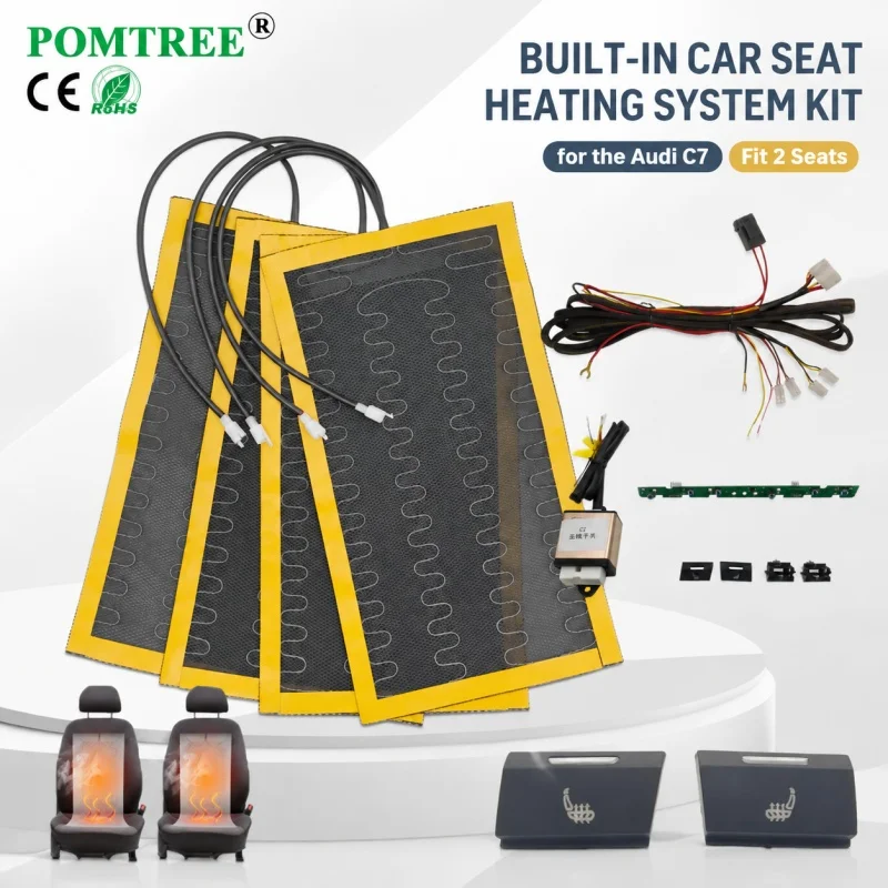 Built-in Car Seat Heating System Kit Fit For Audi C7 A6L Models, 12V 108W Alloy Wire Fast Heating Pad And Switch Kit Fit 2 Seats