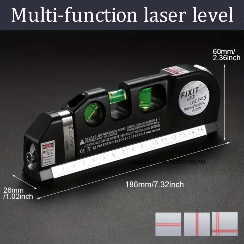 HOMEFISH Easy To Use Laser Level Line Tool Multipurpose Laser Level Kit Standard Cross Line Lase 8 Feet Measure Tape Ruler