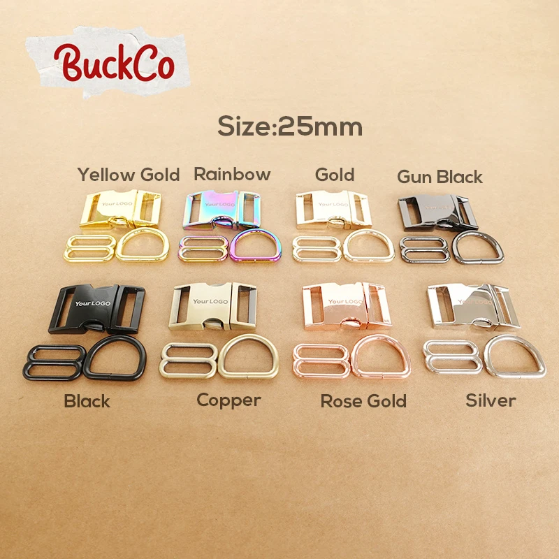 50set Engraved mixed size(metal buckle+adjust buckle+D ring/set)for garment luggagedog collar DIY accessory 8 Colours  5 sizes