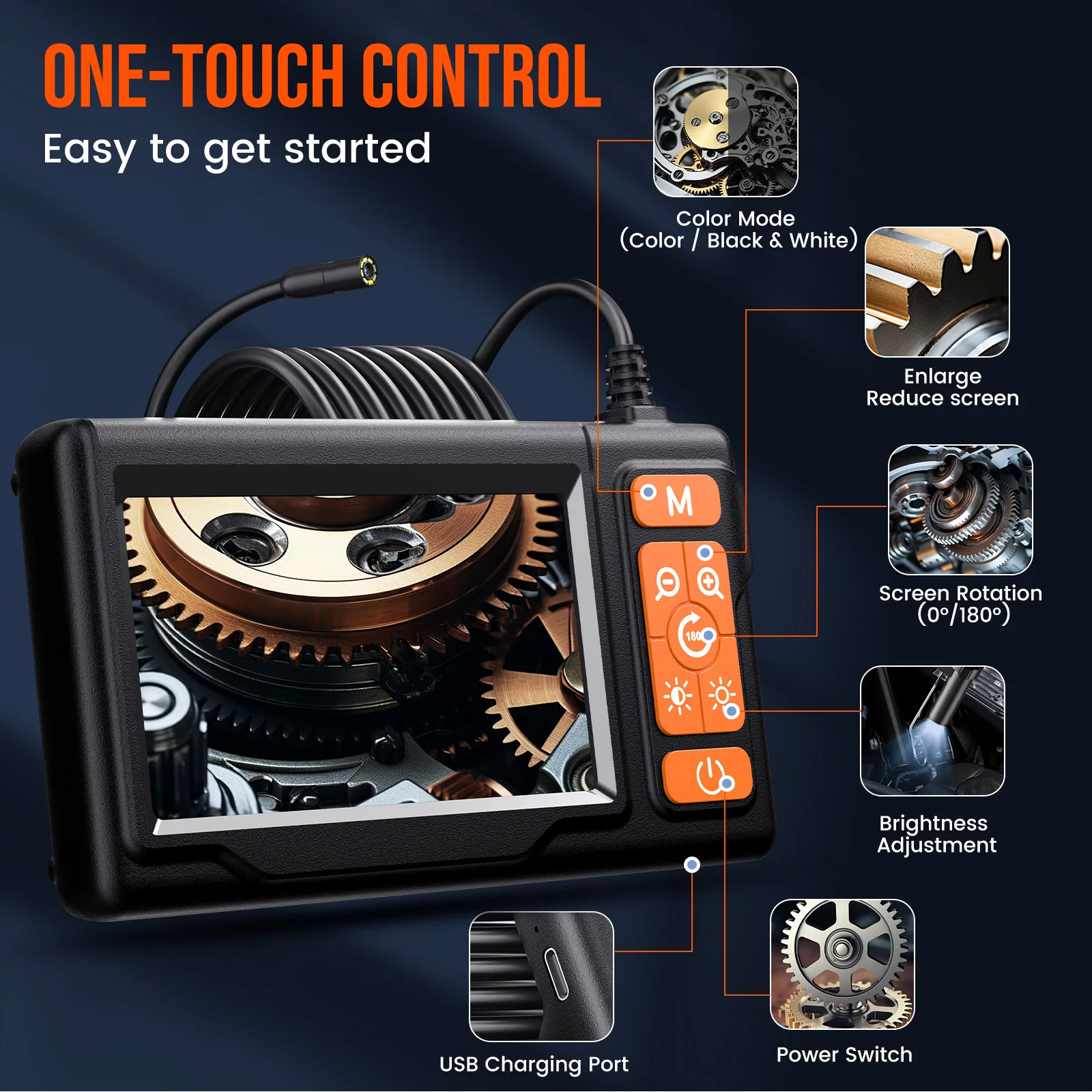 Industrielles Endoskop mit 4,3" LCD 1080P HD Inspektionskamera, 8mm Endoskop, IP67 wasserdicht, 2m/5m/10m Kabel für Rohr-, Kanal- und Autoreparaturen – Detail 7