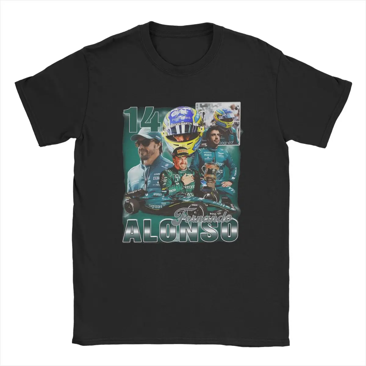 Camiseta de manga corta para hombre, camisa de cuello redondo, estilo Vintage, con diseño de coches de carreras, de algodón 100%, de talla grande, de personajes de Alonsos