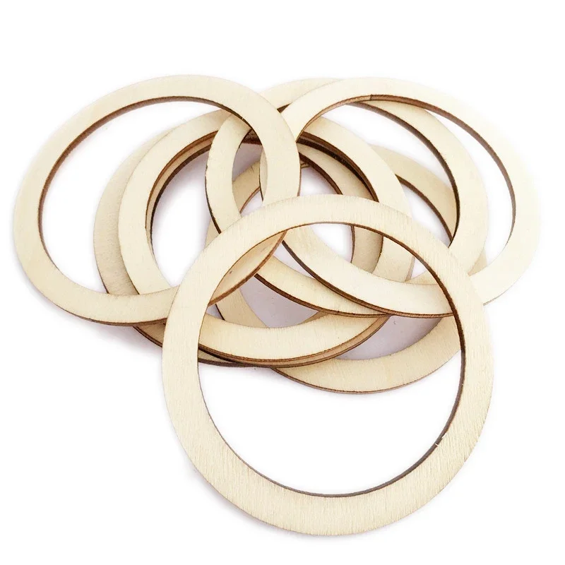 5pcs 15cm Wooden Rings for Crafts, Natural Unfinished Flat Wood Ring Circle for DIY Craft, Jewelry Making and Macrame Decor