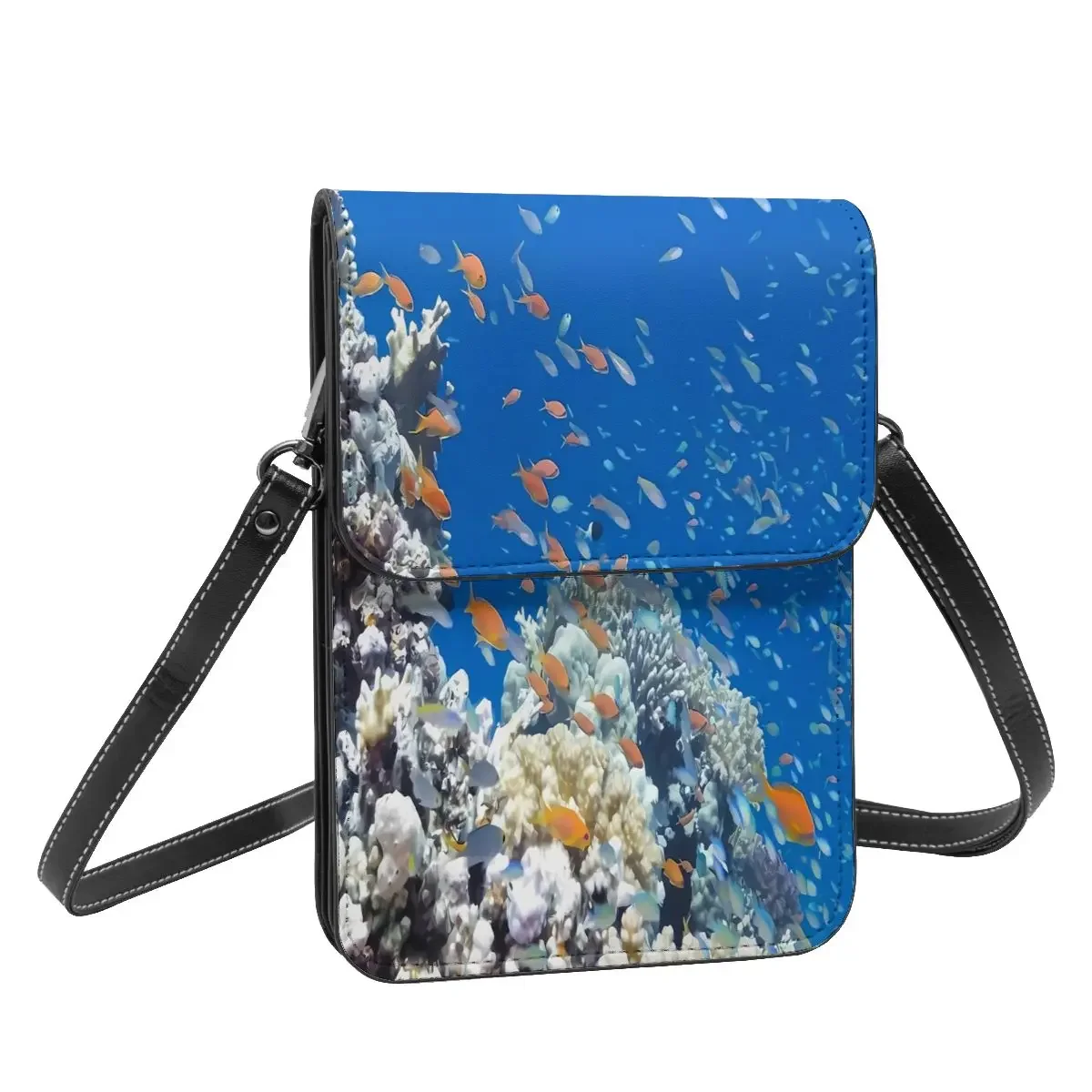 Tropical Marine Shoulder Bag Shoal of Fish Gifts Vintage Mobile Phone Bag Leather Travel Female Bags