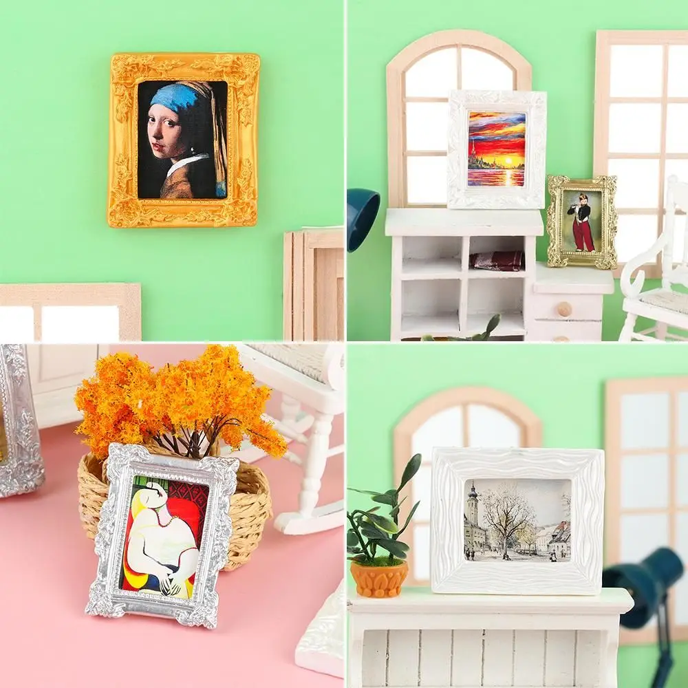 

1:12 Scale Wall Mural Scene Model Doll Accessories Vintage Photo Frame Dollhouse Oil Painting Miniature Picture
