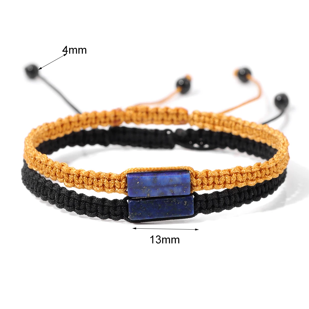 Wholesale 2Pcs/Lot Natural Square Stone Anklets Adjustable Rope Woven Anklet for Women Men Summer Beach Anklet Jewelry Gifts