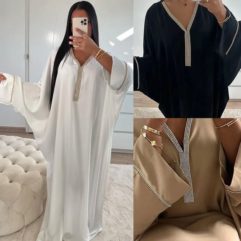 Diamond Batwing Sleeve Abayas for Women Mubarak Kaftan Dubai Abaya Pakistan Turkey Islam Maxi Dress for Women Robe Femme Caftan