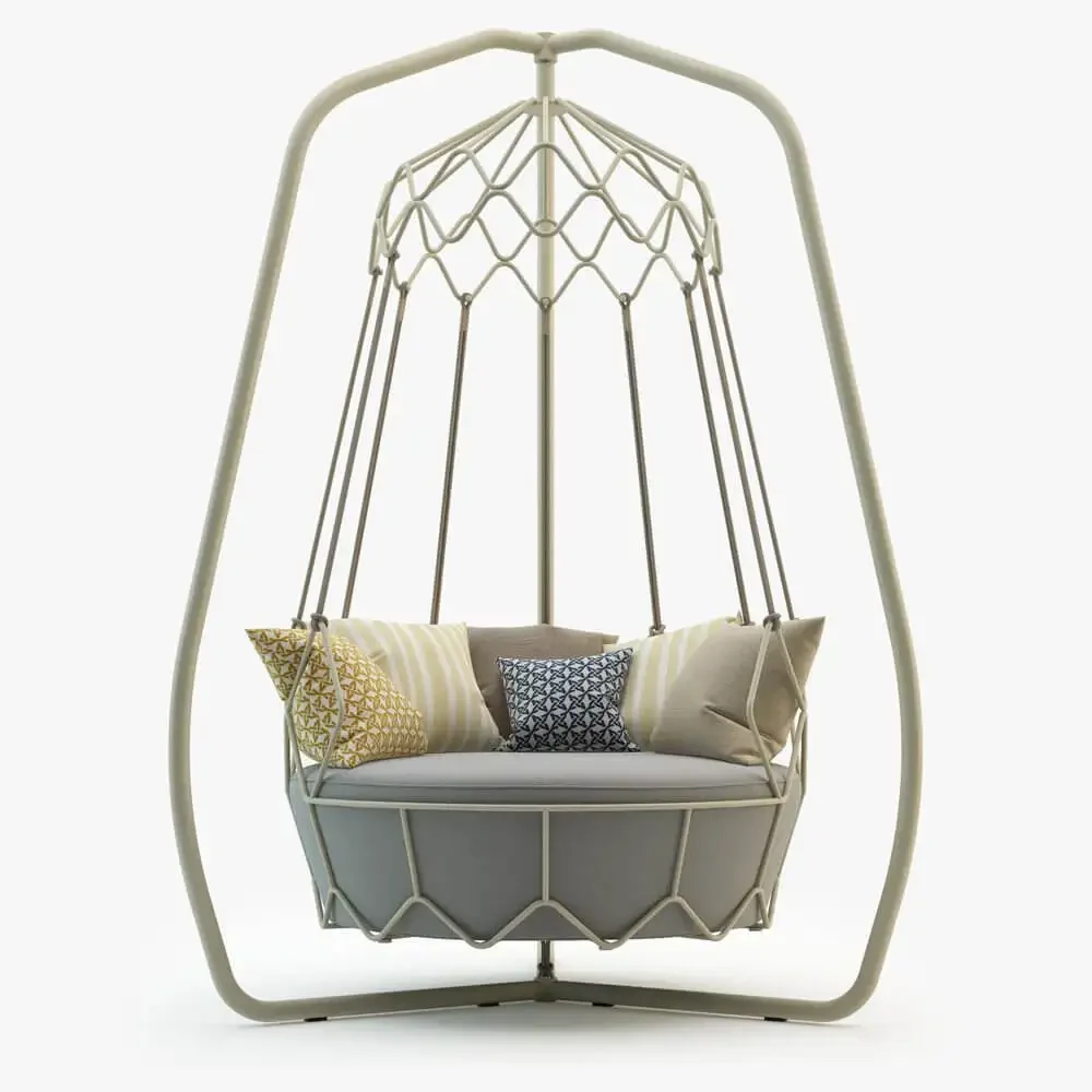 Outdoor Round Bird's Nest Hanging Lounge Chair with Strong Ropes and Coated Aluminum Frame