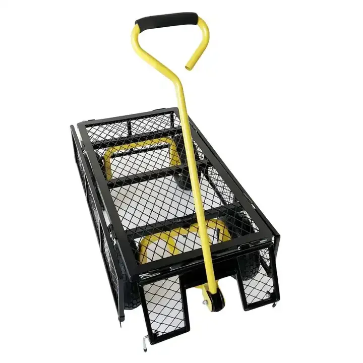 Heavy Duty Steel Mesh Yard Garden Outdoor Firewood Cart Utility Garden Tool Trolley Cart  Four Wheels Removable Sides