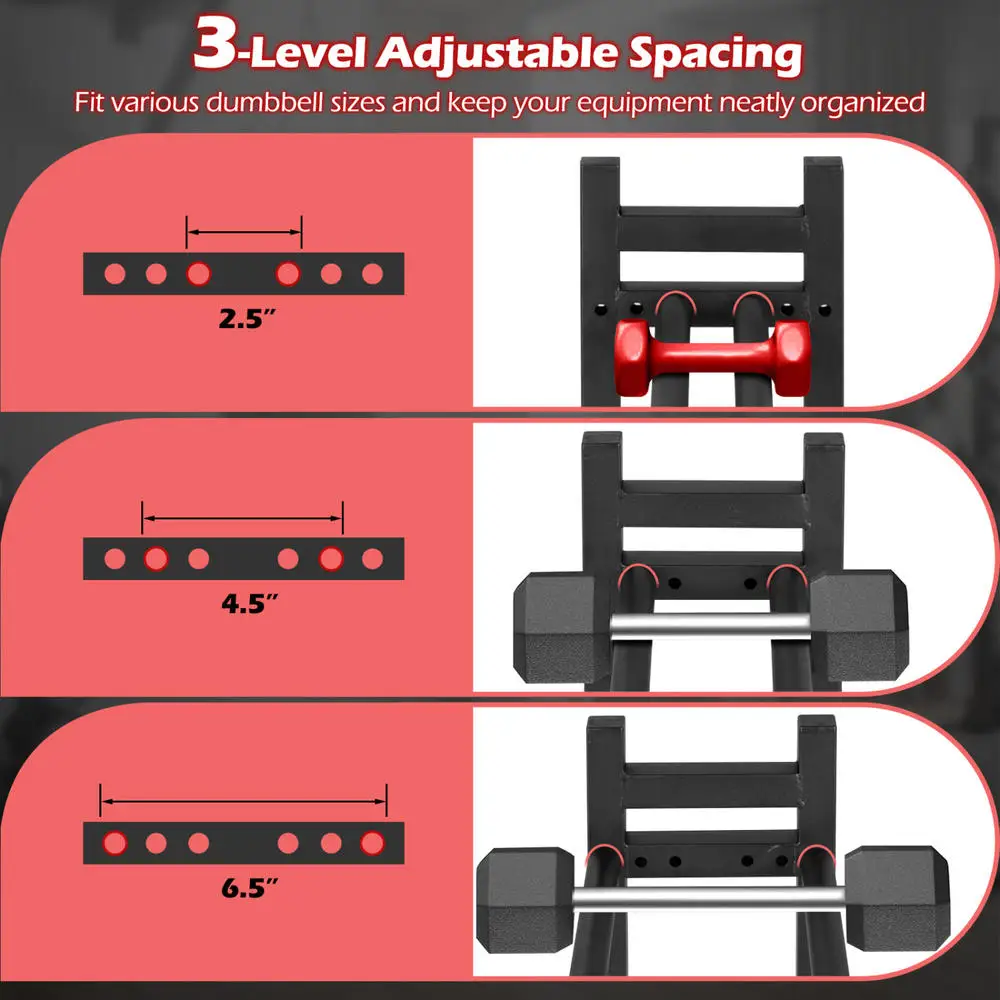 Heavy Duty 3-Tier Dumbbell Rack, Powder Coated Steel Weight Storage Stand With 529 Lbs Capacity, Adjustable Fitness Equipment Organizer For Home Gym Garage, Black - view 7