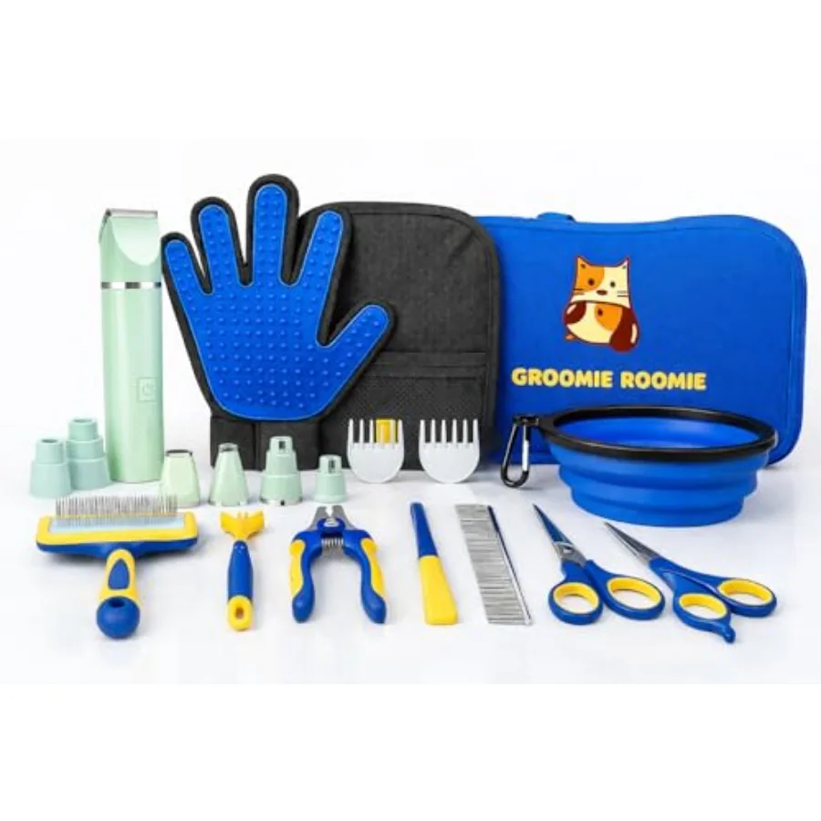 

Набор для груминга домашних животных Deluxe из 16 предметов с сумкой для переноски для собак и кошек - тихие машинки для стрижки, шлифовальные машинки для когтей, щетки в черном цвете - премиум-качество