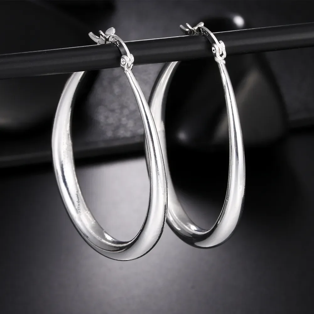 

41MM 925 sterling silver Smooth Circle cute Hoop Earrings For Women Fashion Party Wedding Accessories Jewelry Christmas Gifts