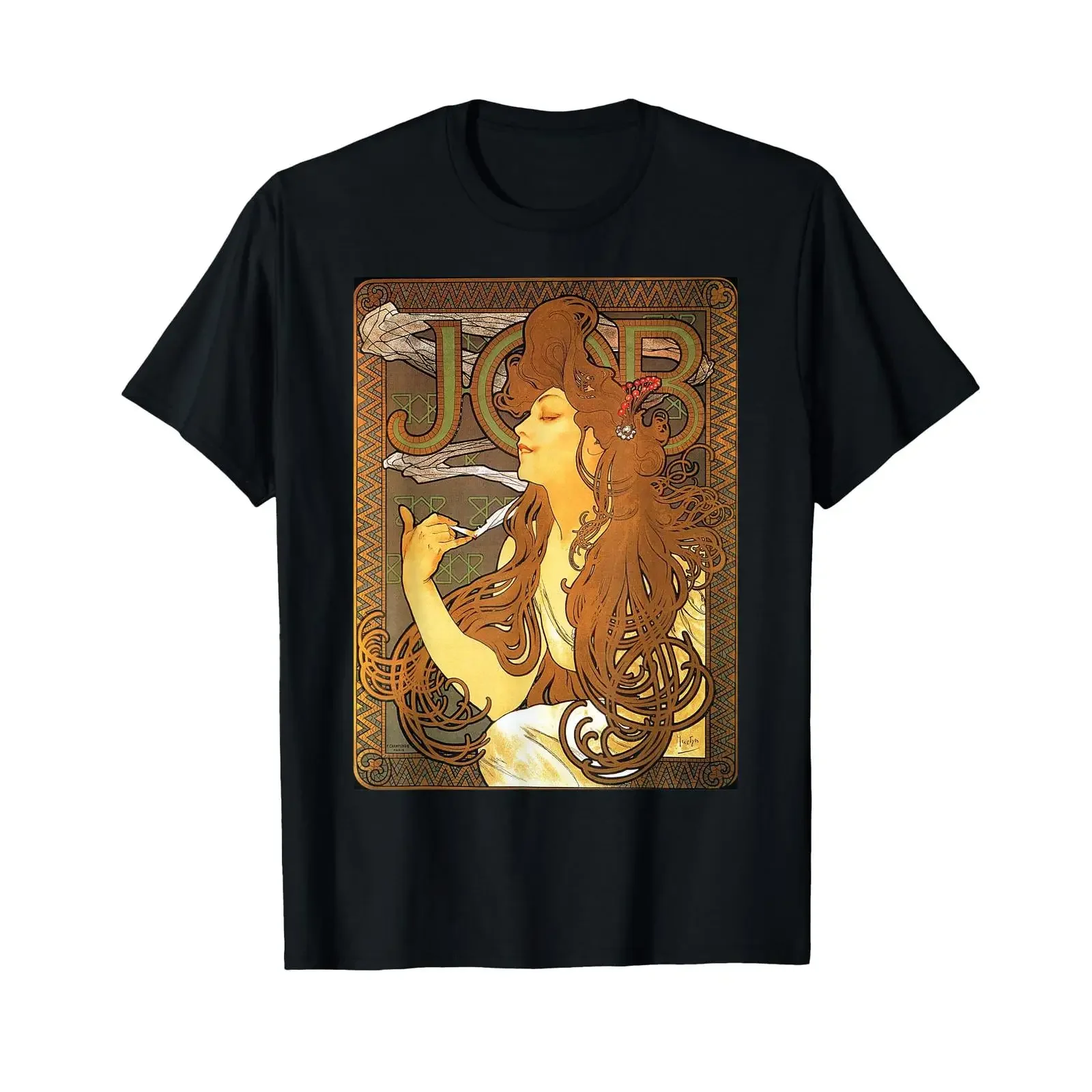 Art Nouveau Job Mucha Beautiful Elegant Women T Shirt vintage Washed Top For Everyday Wear homme Soft designer clothes Stylish