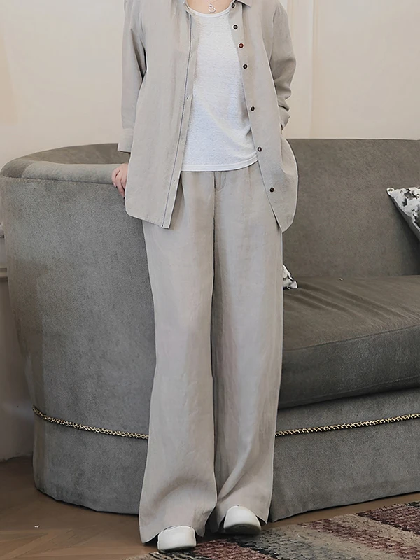 

High Waist Drapey Han Han Linen Casual Pants Women's Retro Sle Straight Leg Summer High Waist Dra Casual Pants
