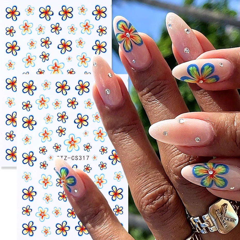 2 Stück Plumeria Frangipani Blumen-Nagelaufkleber, tropische hawaiianische Blütenblatt-Nagelkunst-Abziehbilder, Dekoration, Sommer-Nagel-Maniküre