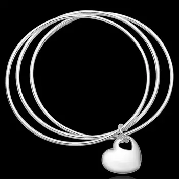 Armbänder aus 925er-Sterlingsilber für Damen, drei Kreise, hängender Herz-Armreif, verstellbar, Schmuck, Mode, Party, Geschenke, Mädchen