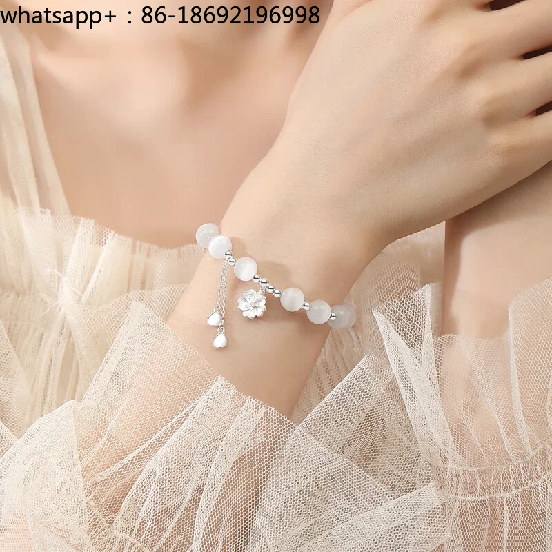 S925 Sterling Silver Peach Blossom Bracelet Women's New Opal Bracelet for Girls