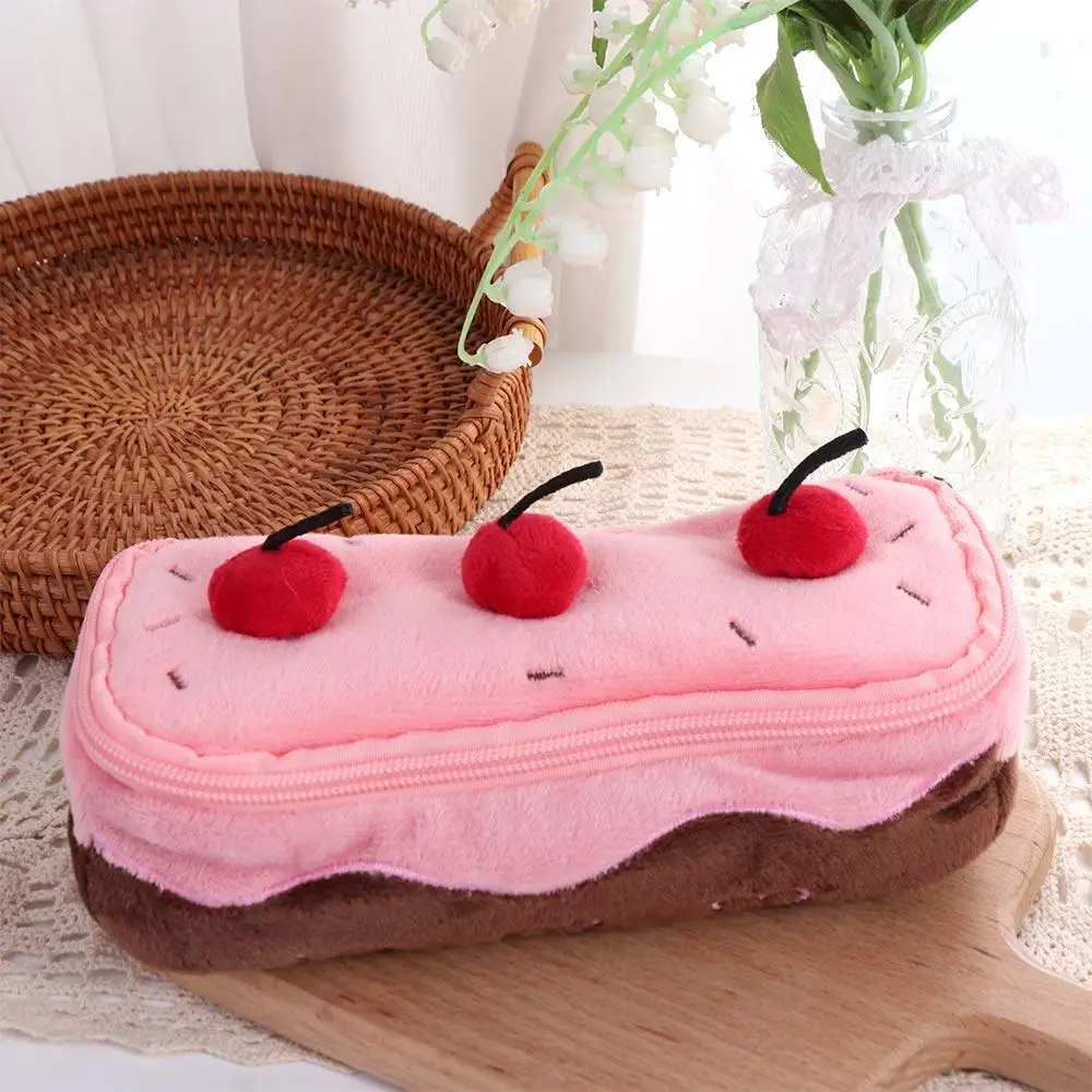 Imagem -06 - Cherry Cake Plush Pen Bolsa Bolsas Cosméticos Papelaria de Grande Capacidade Bolsa Requintado Kawaii Lápis Pouch Papelaria Box