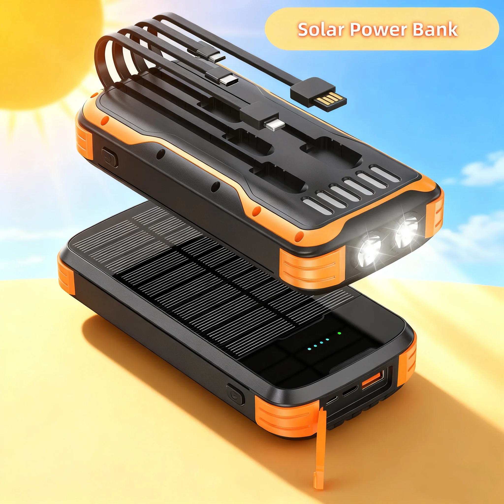 

Солнечная батарея емкостью 20000 мАч, 22,5 Вт, быстрая зарядка для iPhone 16, 15, Samsung Xiaomi Powerbank, портативное зарядное устройство с подсветкой, водонепроницаемое