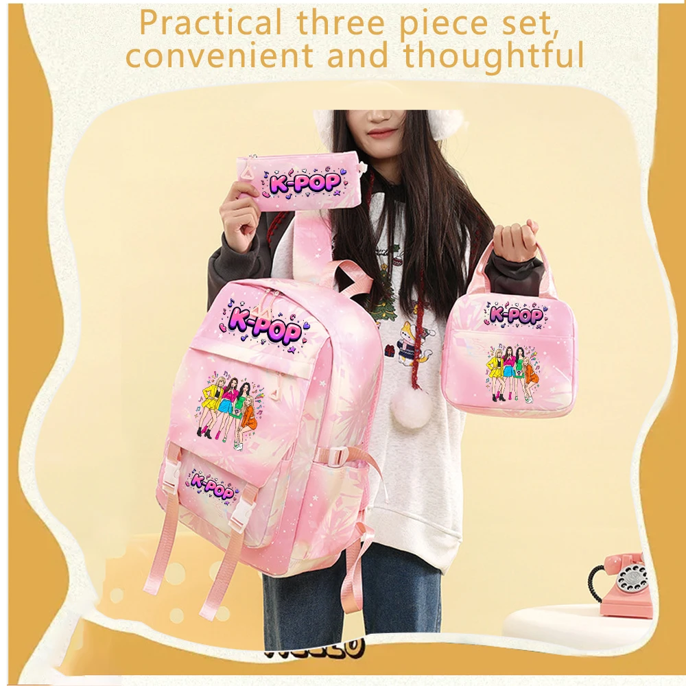 3PCS K-POP Girl Group Pattern Backpack Set for Fans Perfect Gift Idea with Eye-Catching Design