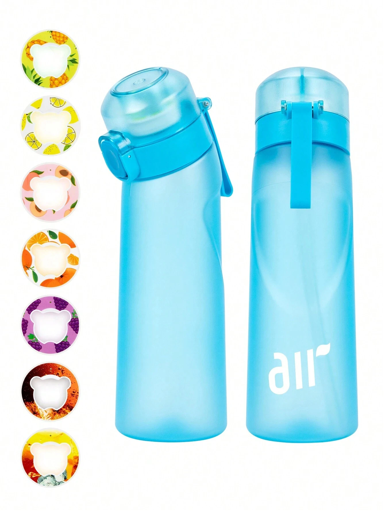 1pc luchtwaterfles met 1pc willekeurige smaakpods draagbaar transparant met rietje lekvrij geschikt voor buitensporten