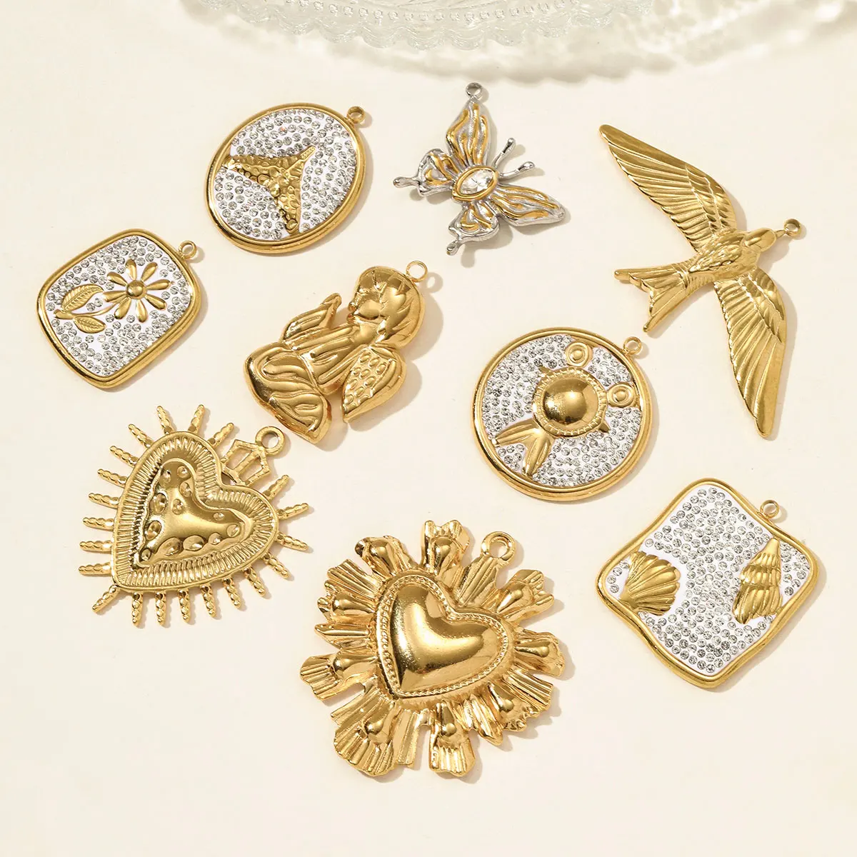 3 teile/los Edelstahl Geometrische Herz Halskette Anhänger Zwei Zinken Adler Schmetterling Conch DIY Charme Frauen Fischschwanz Schmuck