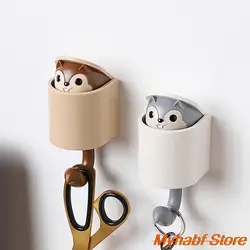 Cartoon Squirrel Wall Hook Self Adhesive Wall Door Storage Hook Towel Hanging Hook Key Holder Coat Hanger Kids Gift Home Decor