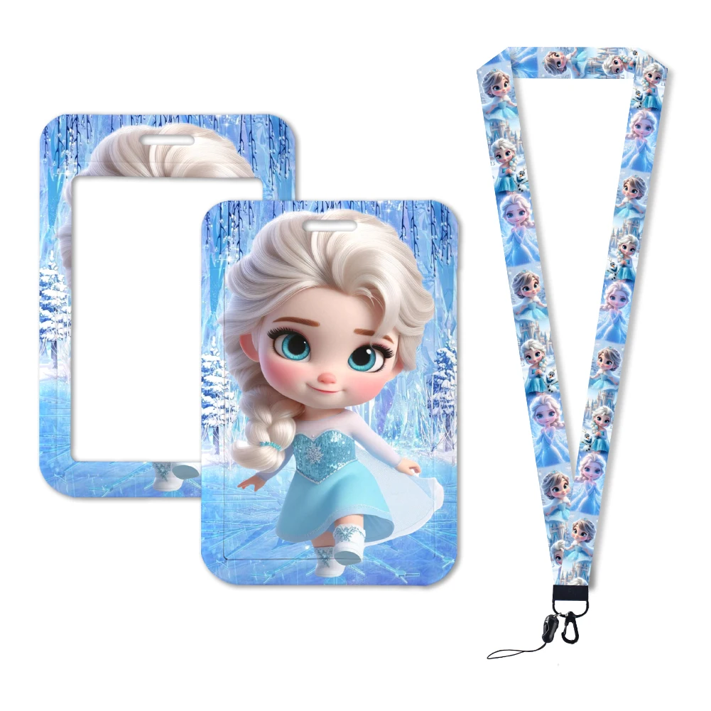 Disney-Elsa e Anna Emblema Titular com Padrão Bonito para Cartão de Identidade, Mini Princesa Capa, Cartão de Ônibus Escolar, Charme Lanyard Acessórios, Frozen 2