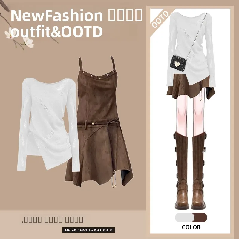 

Spring Fashion Melaleuca Long Sleeve Dress Two-Piece Set High Quality Elegant Style Student Work Uniform Polyester Fiber Butt...