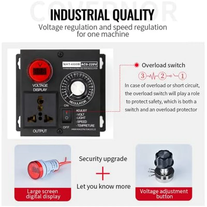 1 Pieces AC Motor Speed Controller 120V Variable Speed Controller Fan Speed Controller Motor Variable Voltage Regulator EU Plug