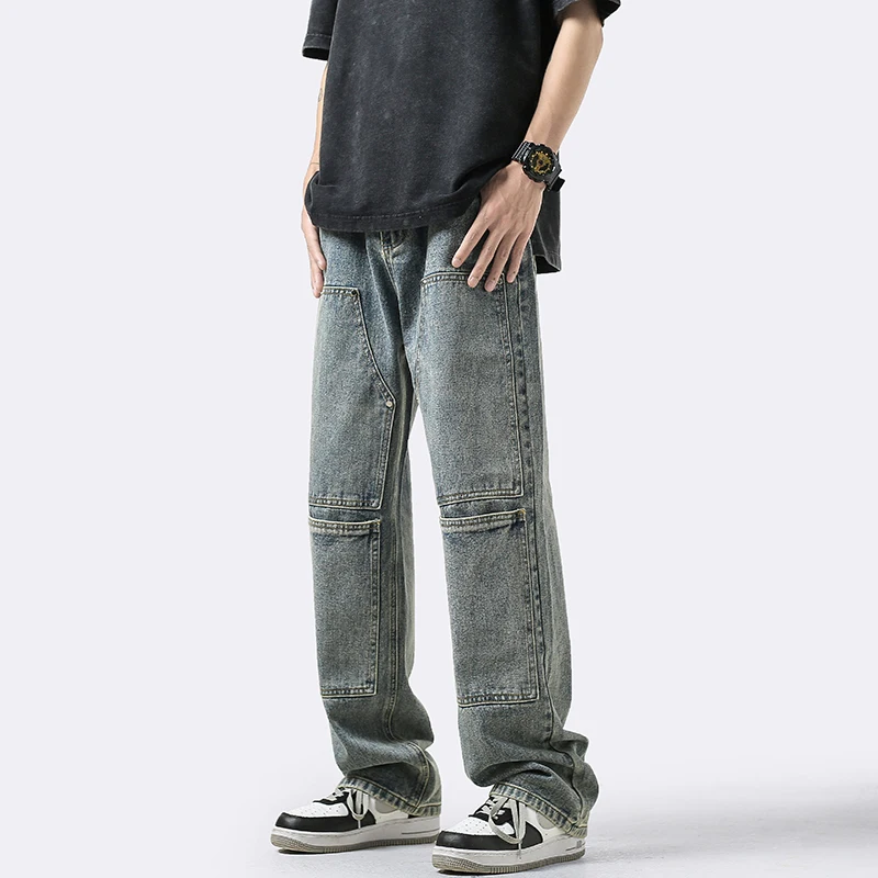 

Men's Spring Autumn Thin Straight Casual Jeans Workwear American Retro High Street Vibe Long Pants Loose Fit Teenager Popular