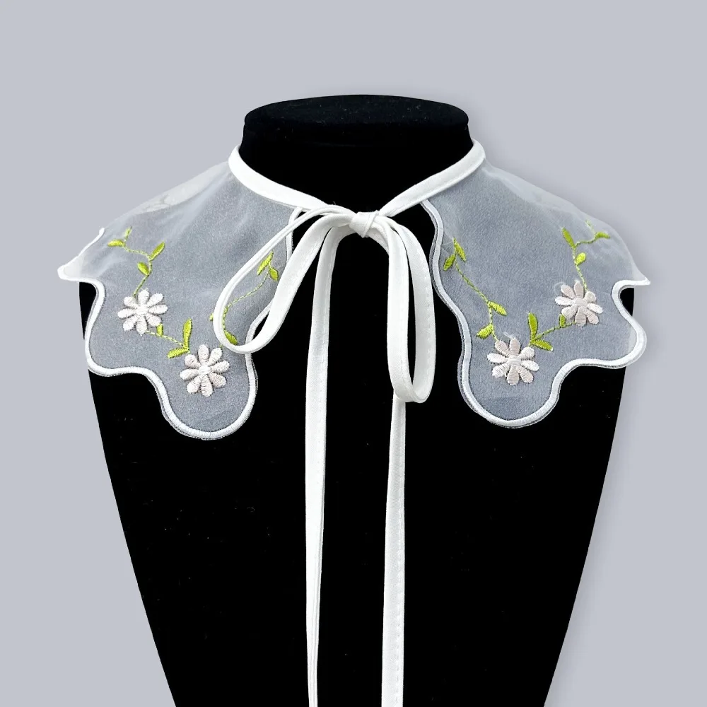 

Organza Embroidery Women's Lace Collar Fashion Fake Collar Lace Up Shawl Detachable Shirt Collar Front Placket Collar