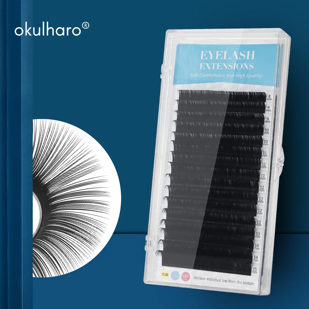 OKULHARO 16Rows Classic Lashes Extensions C/CC/D/DD 8-15mm Mix Mink Black False Extension Individual Natural Eyelashes Extension