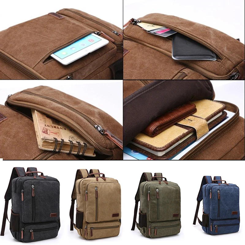 Men’s High Quality Canvas Backpack Fashionable Travel Student Laptop Bag Vintage Men’s Canvas Laptop Backpack Large Capacity Bag