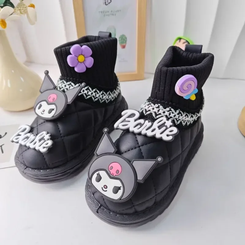 

Sweet Kuromi Anime Kawaii Snow Boots Autumn Winter Cute Cartoon Sanrio Ins Waterproof Warm Cotton Shoes Lovely Gifts for Kids