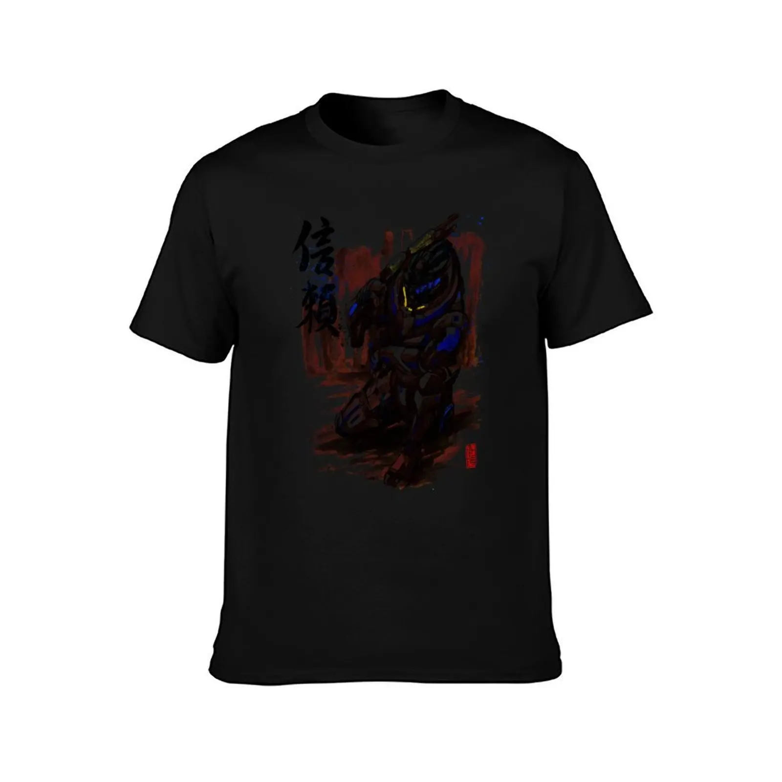 Mass Effect Garrus Sumie style with Japanese Calligraphy T-Shirt, Summer Casual Cotton Tee, Oversized Streetwear Tops