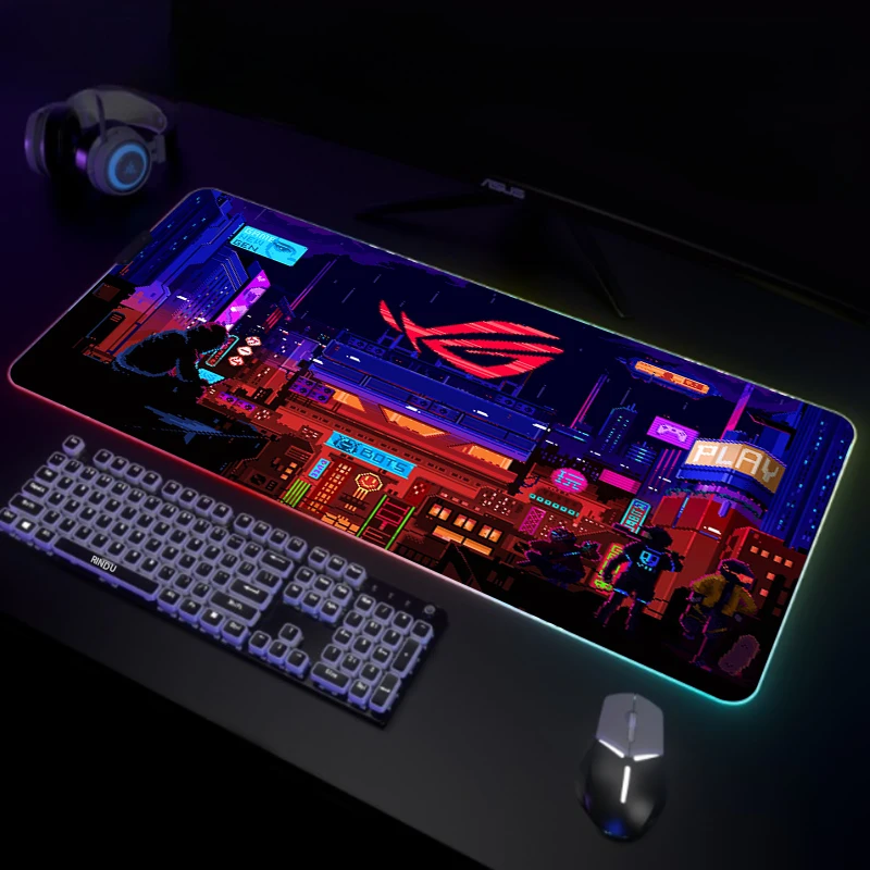 

Большой RGB коврик для мыши в стиле панк, игровые коврики для мыши, светодиодный коврик для мыши, геймерский коврик для мыши, резиновый Настольный коврик с подсветкой клавиатуры