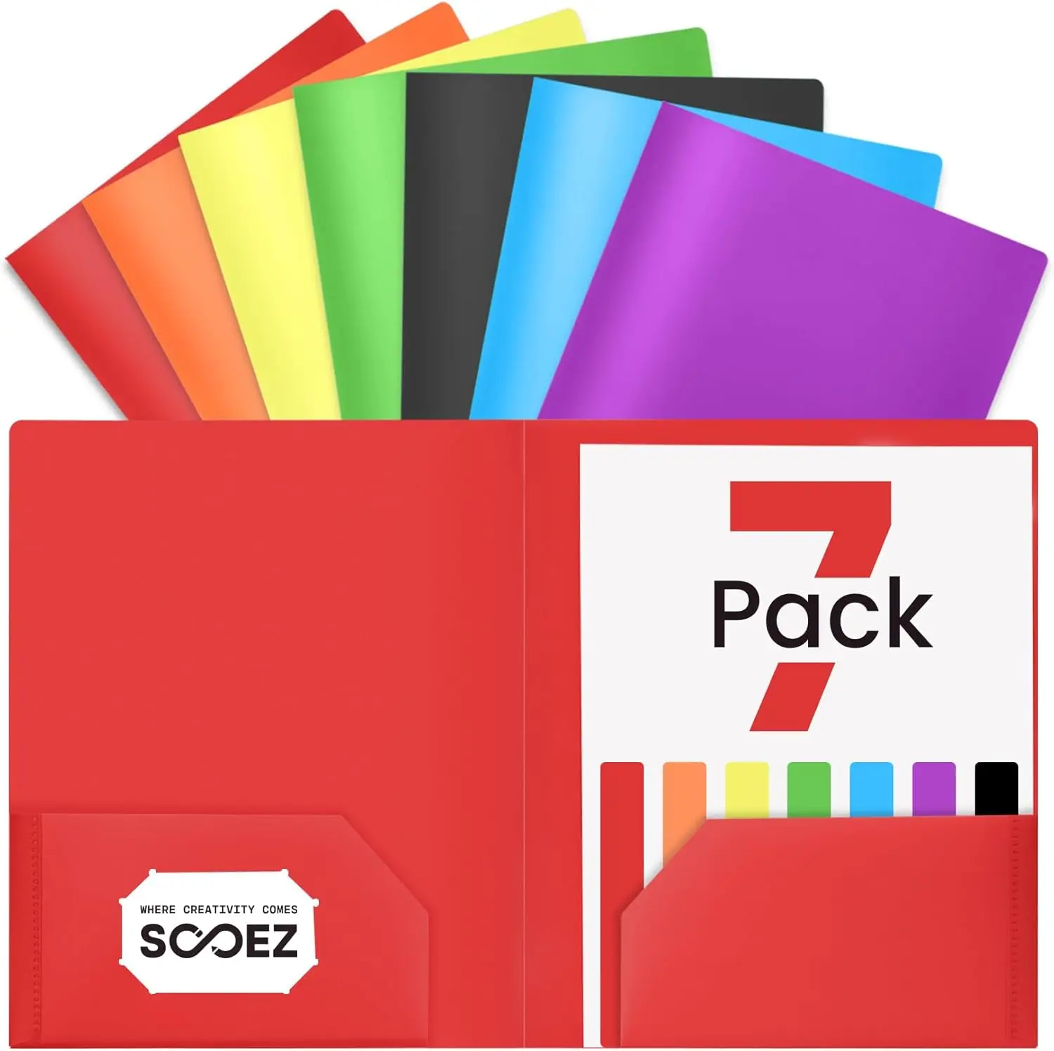 

7-Pack Heavy Duty Folders with Pockets and Labels, Plastic Filing Supplies for School Business Office