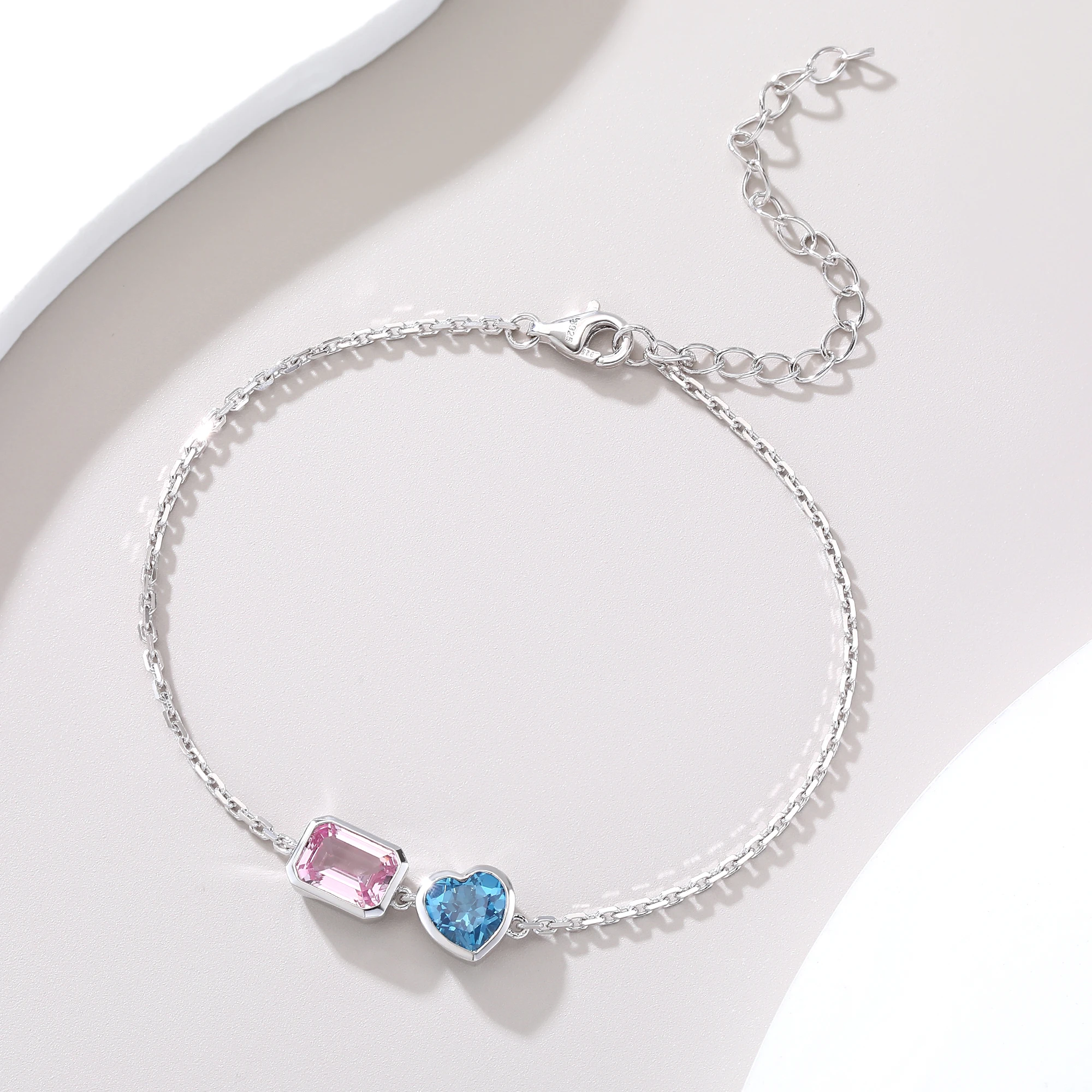 Rectangle and heart shape  S925 Silver Lab-Grown Gemstone Bracelet for women daily wear Accessories & Jewelry
