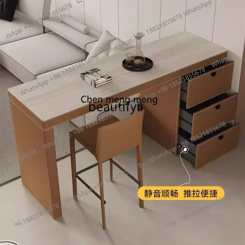 32Living room rock slab saddle leather bar table household partition open kitchen solid wood dining bar