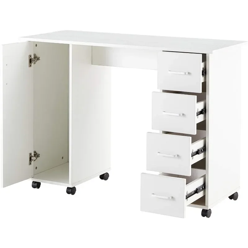 

Modern Manicure Nail Table Station With Wheels,Manicure Table Nail Beauty Spa Salon Desk Workstation W/4 Drawers,1 Cabinet