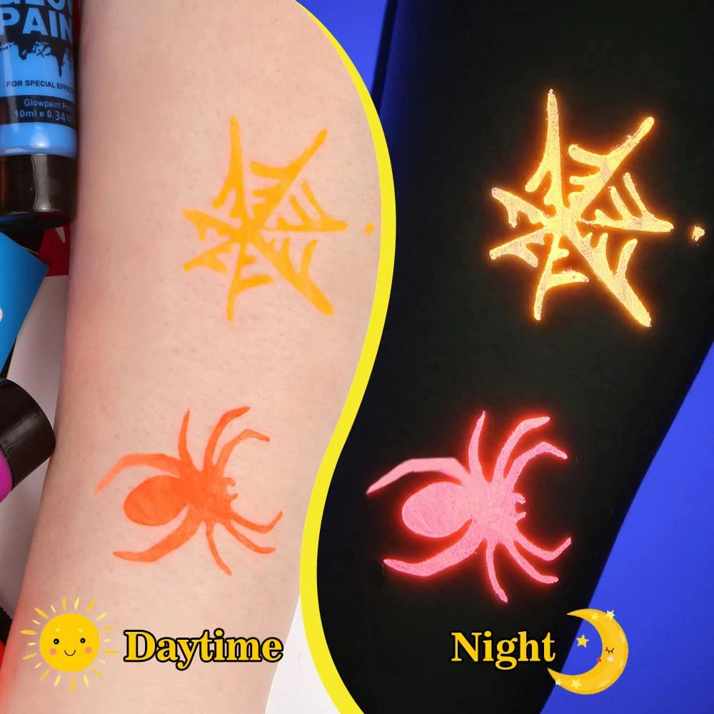 Body Face Paint Glow in the Dark Face Paint for Kids With Stencils UV Neon Fluorescent Art Painting Halloween Party SFX Makeup