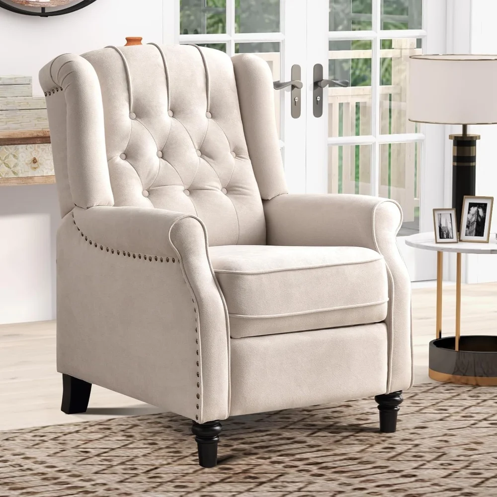 

Push Back Recliner Chair Fabric Lounge Armchair Pushback Recliner with Rivet Decoration Wingback Single Sofa Chair