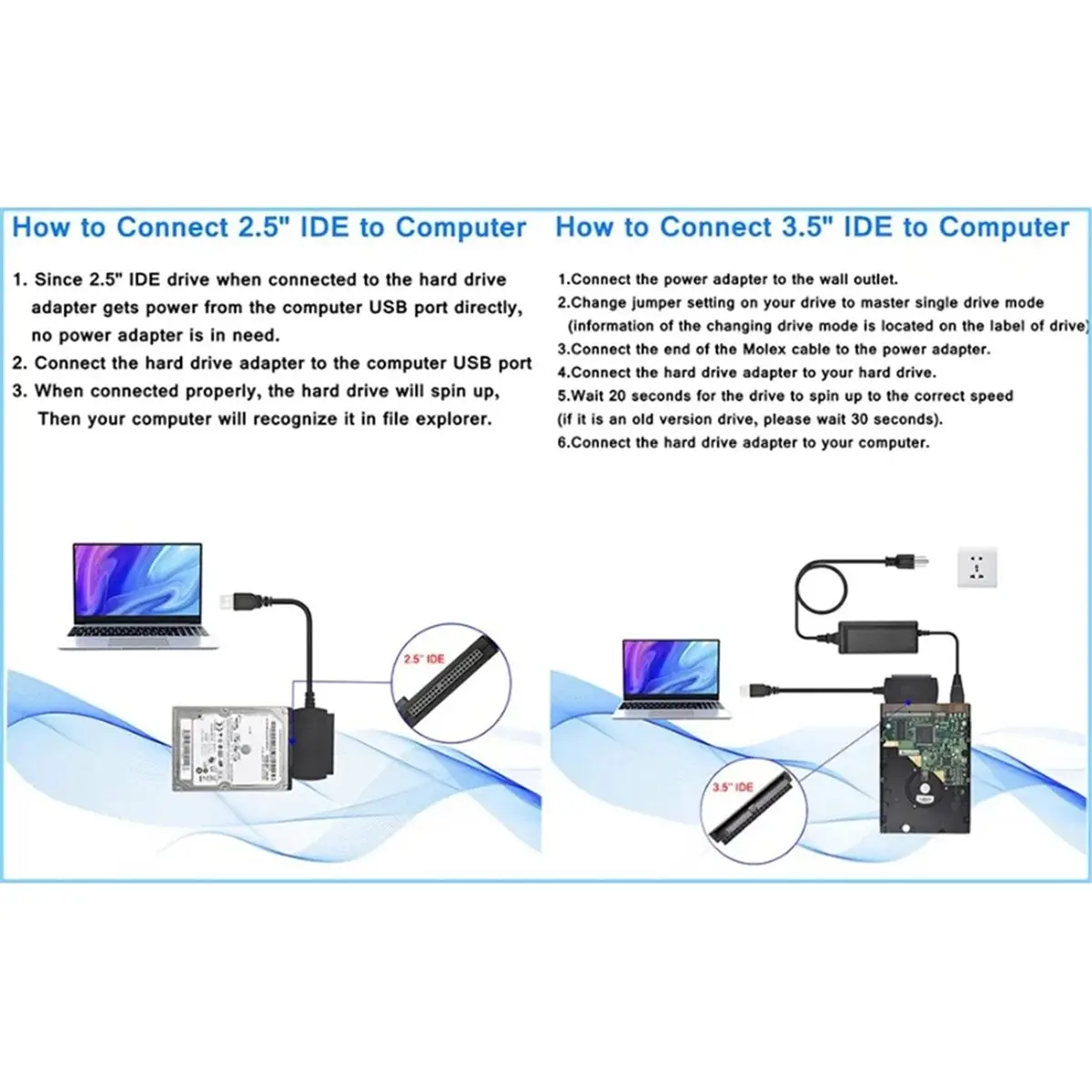 A40I USB 2.0 to IDE / SATA 2.5Inch 3.5Inch Hard Drive Disk HDD SSD 480Mb/S Data Interface Converter Adapter Cable EU PLUG - view 5
